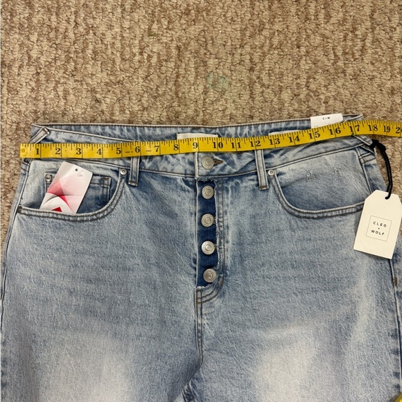 Cleo + Wolf Jeans Women's 31W/34L Blue High Rise Bootcut Raw Hem Button Fly Pant - Picture 5 of 11